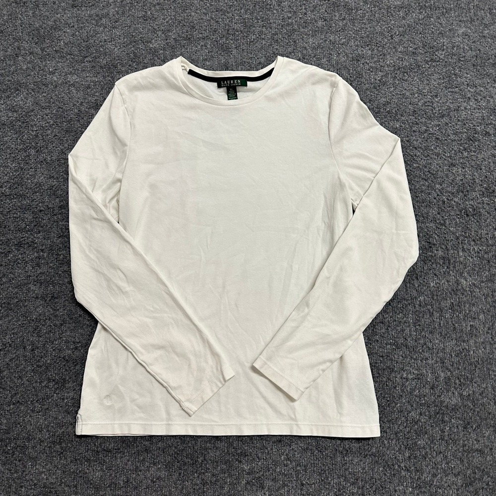 Lauren Ralph Lauren Shirt Womens XL Cream Long Sleeve Stretch Cotton Crew Neck